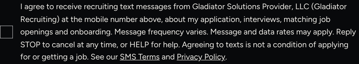 Close-up of the unchecked consent box on the Text updates page